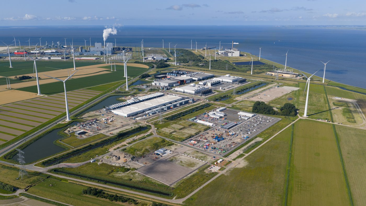 Data center campus with transmission lines and switchyard infrastructure