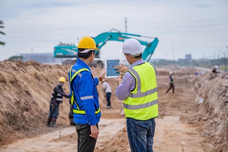 Engineer using tablet on construction site
