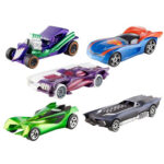 Here's an alt tag for the image: Five Hot Wheels DC Super-Villains cars.